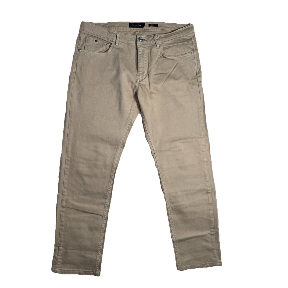 Massimo Dutti Mens Beige Khaki Chino Pants Casual Fit Size 32x30 EUC